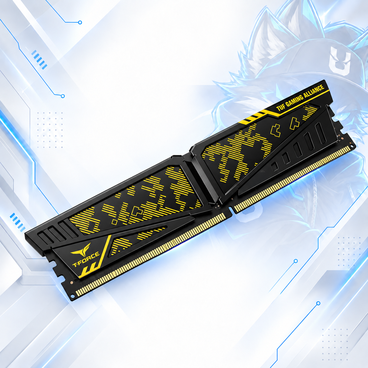 MEMORIA RAM DRR4 PARA PC TEAMGROUP  T-FORCE VULCAN TUF GAMING 8GB/3200MHz ( TLTYD48G3200HC16C01 ) | YELLOW / BLACK | DDR4 | U-DIMM | CL 16 | 1.35v |