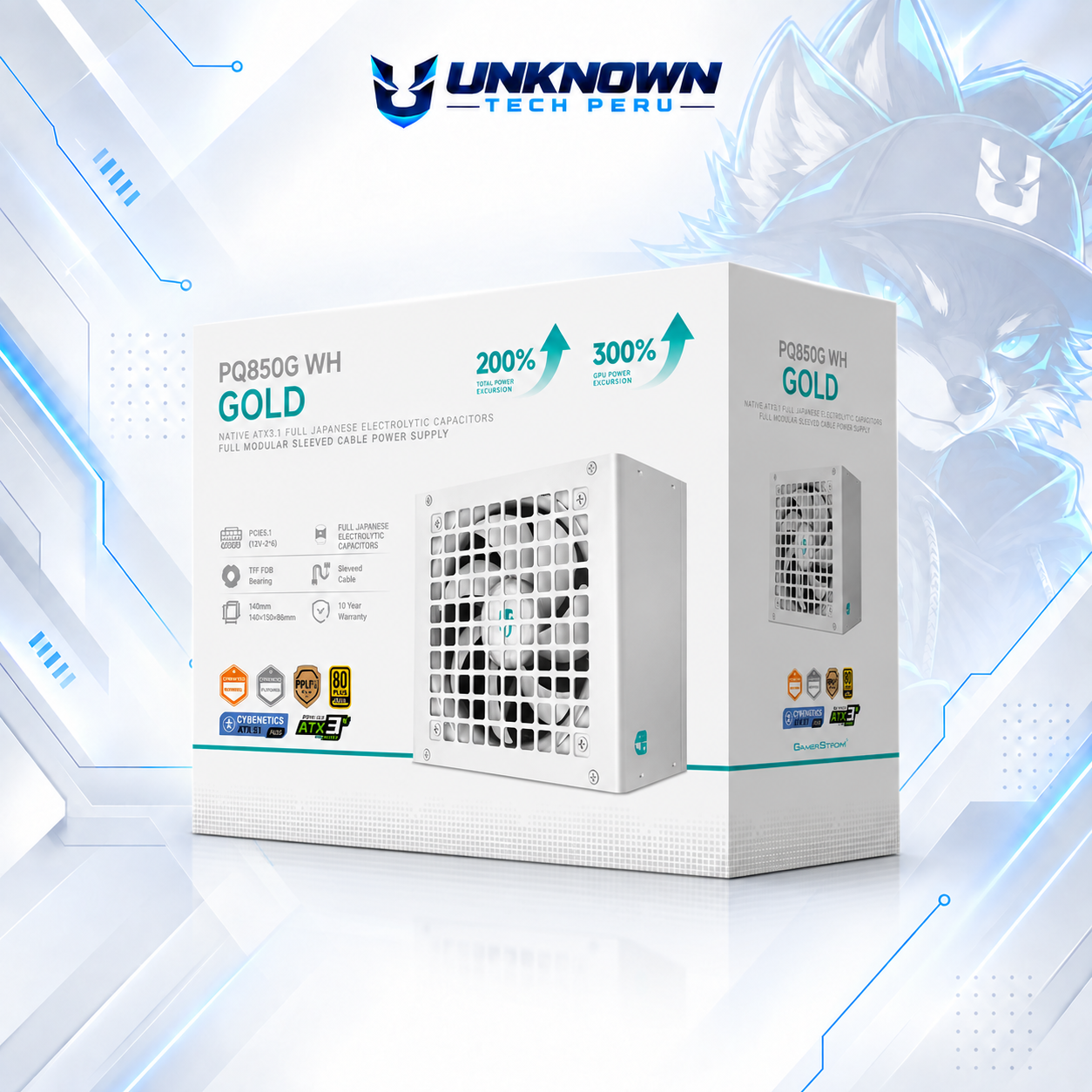 FUENTE DE PODER 850W | DEEPCOOL PQ850G WH ( R-PQ850G-FD1W-JGUS-V1 ) | WHITE | 80 PLUS GOLD | ATX 3.1 | PCIe 5.1 | FULL MODULAR |