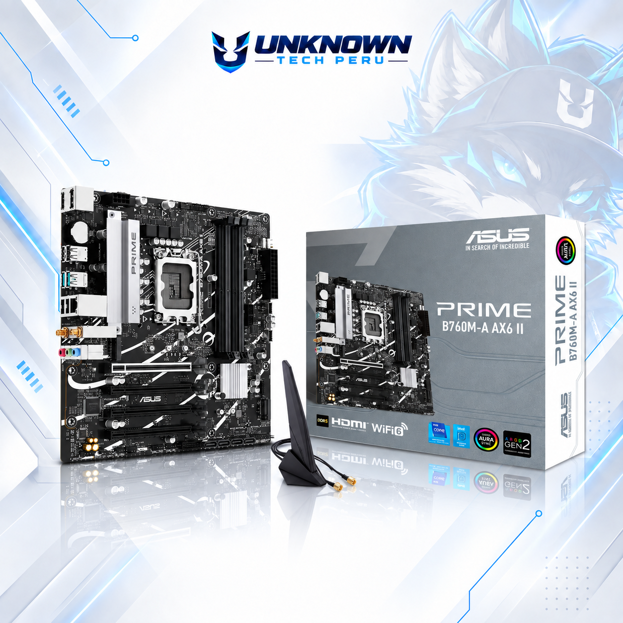 MOTHERBOARD INTEL ASUS PRIME B760M-A AX6 II DDR5 ( PRIME B760M-A AX6 II ) | WIFI 6 | DDR5 | 4 SLOT RAM - 192GB MAX / 5600MHZ | MICRO ATX | 2 SLOT M.2 | LGA 1700