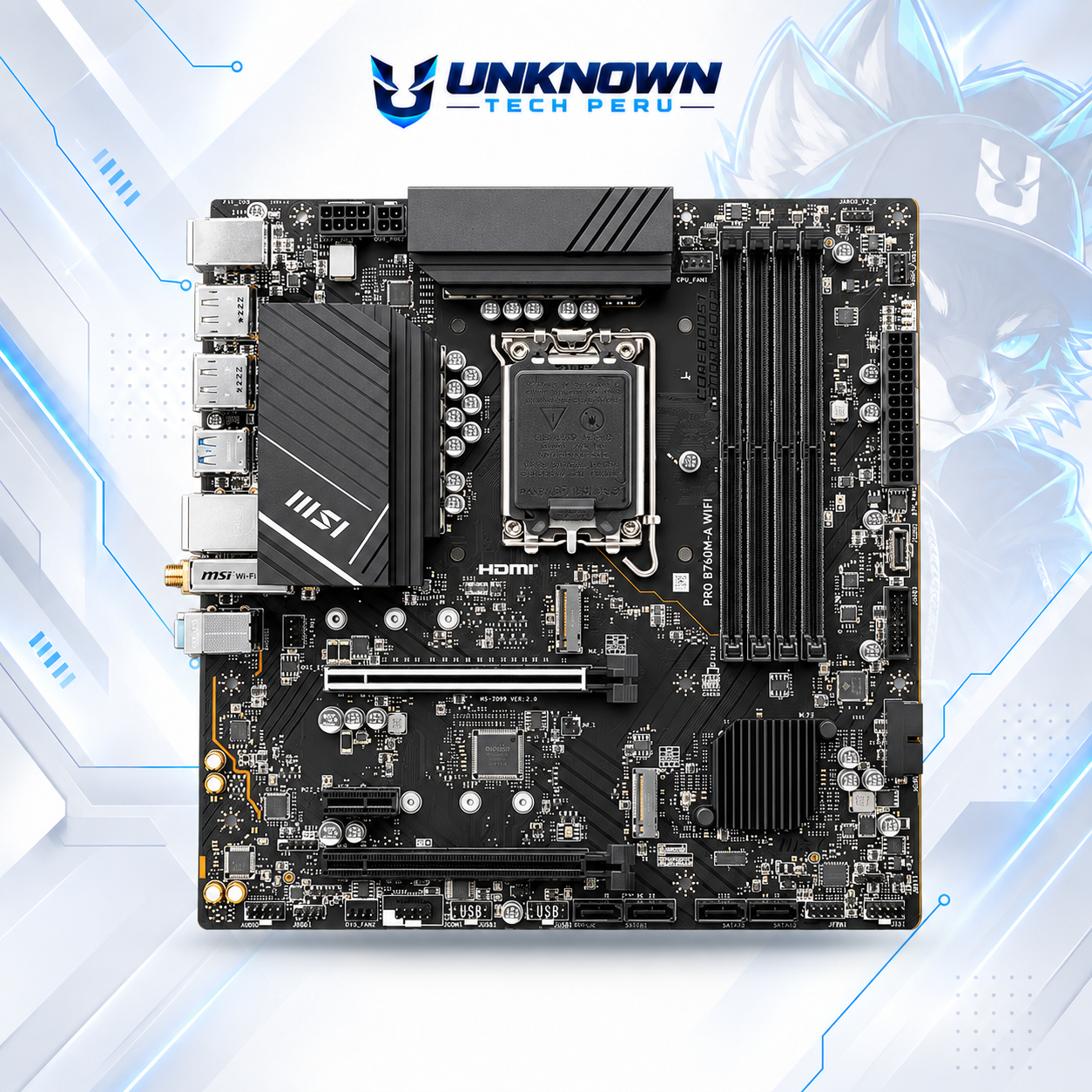 MOTHERBOARD INTEL MSI PRO B760M-A WIFI ( PRO B760M-A WIFI ) | DDR5 | WIFI 6E | 4 SLOT RAM - 256GB MAX / 6800MHZ | MICRO ATX | 2 SLOT M.2 | LGA 1700 #3