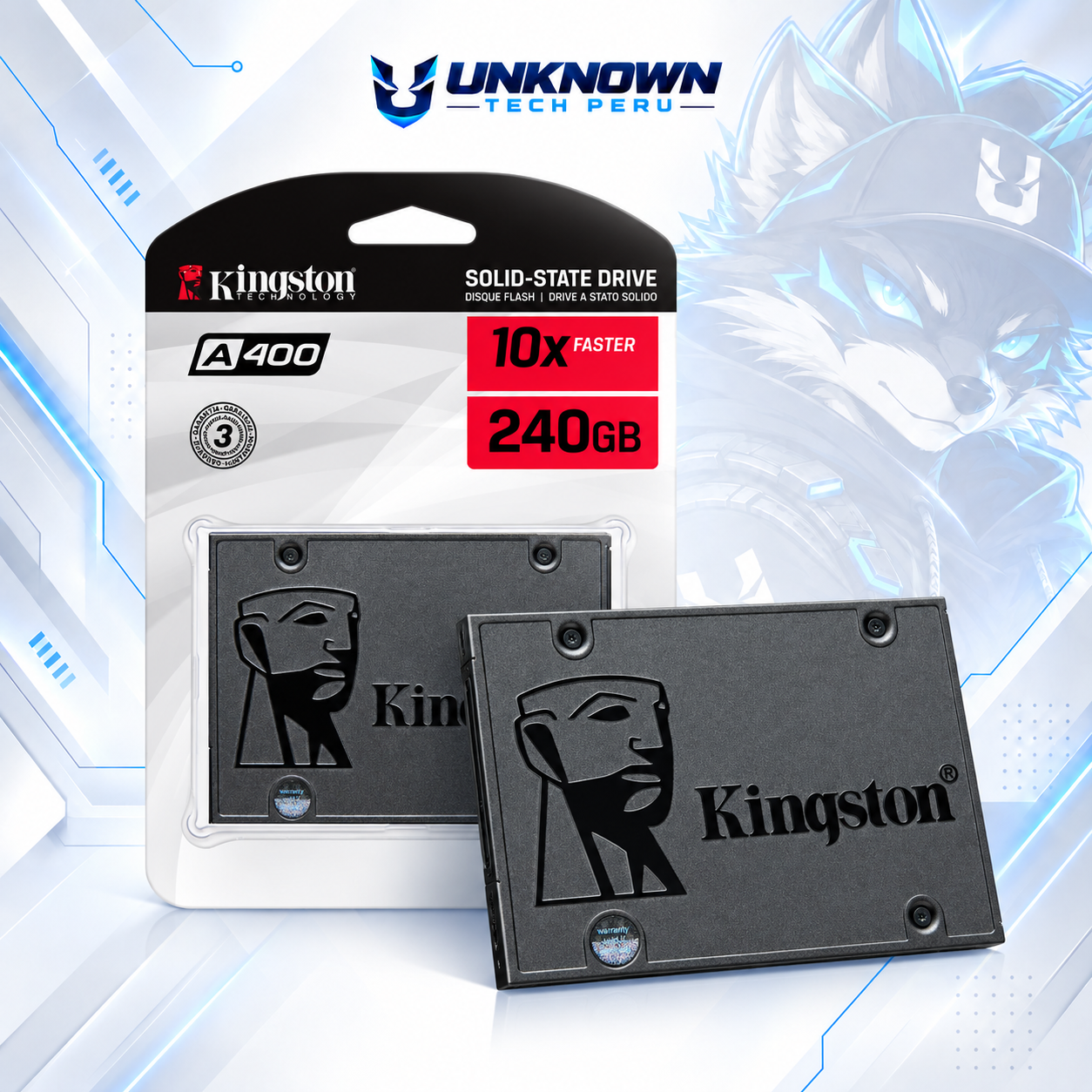 DISCO SOLIDO SATA 2.5" KINGSTON A400 240GB ( SA400S37/240G ) | LECTURA 500 MB/s | ESCRITURA 350 MB/s | 