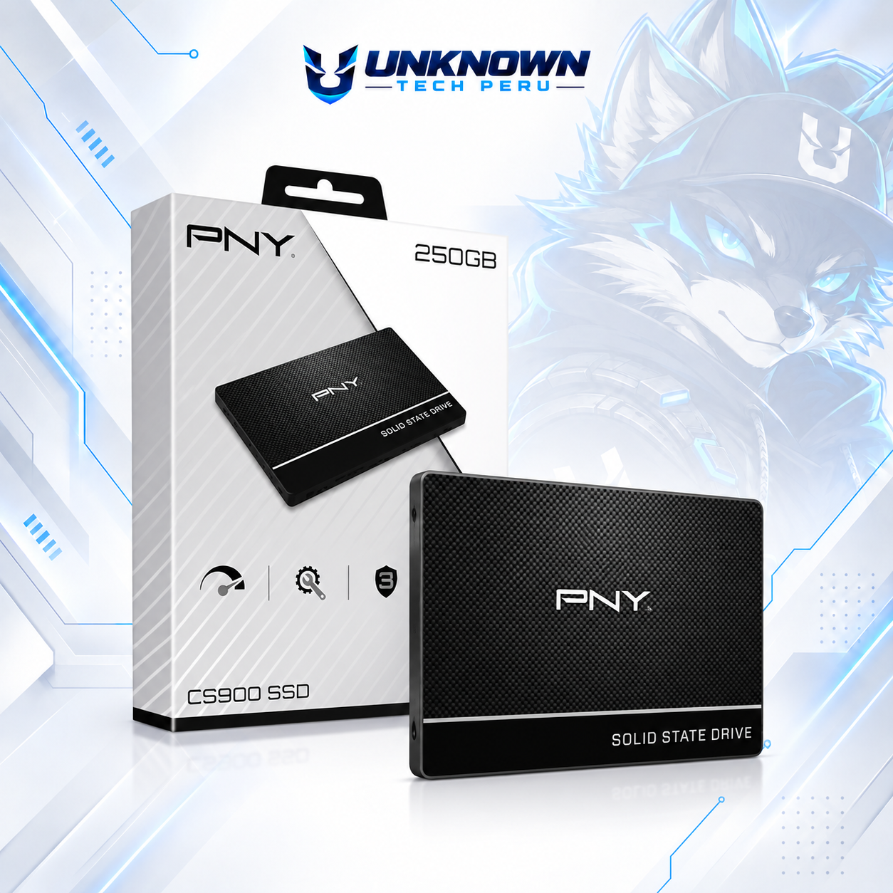 DISCO SOLIDO SATA 2.5"  PNY CS900 250GB ( SSD7CS900-250-RB ) | LECTURA 560 MB/s | ESCRITURA 540 MB/s |