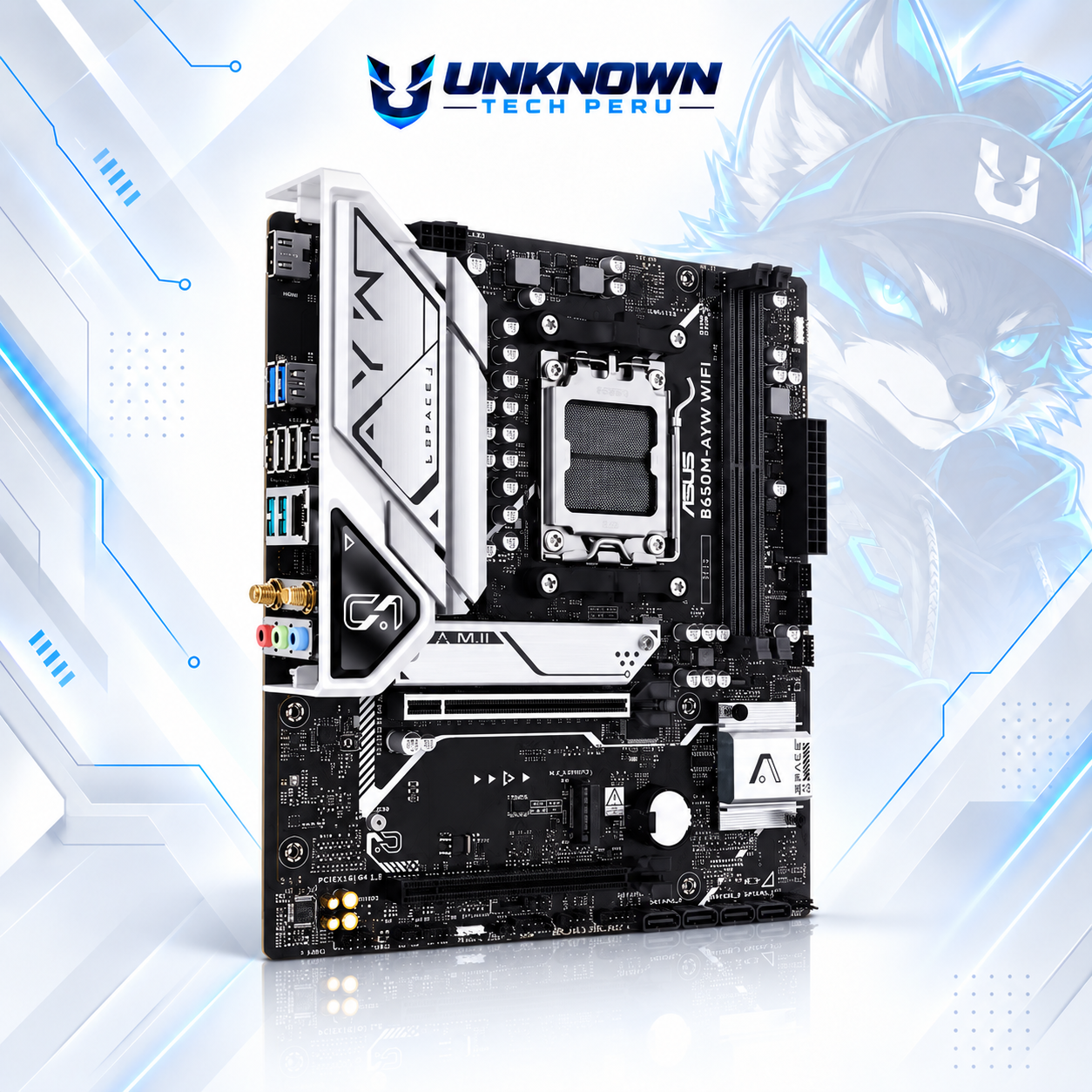 MOTHERBOARD AMD ASUS B650M-AYW WIFI ( B650M-AYW WIFI ) | RYZEN 7 / 8 / 9 SERIES | WIFI 6 | DDR5 | 2 SLOT RAM - 96GB MAX / 7600MHZ+ (OC) | 2 SLOT M.2 PCIe 5.0 | MICRO ATX | PCIe 4.0 x16 | SOCKET AM5
